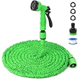 Flexibler Gartenschlauch Wasserschlauch Dehnbar Garten - 15M Gartenschlauch Flexibel mit 7 Funktion Garten Handbrause, Grün
