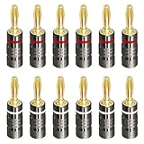 Sequpr Bananenstecker 24k Vergoldet Banana Steckverbinder Schraubbar Bananenstecker 4mm für Lautsprecherkabel Verstärker AV Receiver 12 Stück (6 Paare)