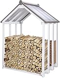 WONDERMAKE® Design Kaminholzregal aus Holz mit Dach außen, Brennholzregal Holzlager-Regal Feuerholzregal Kaminholzunterstand Kaminholzlager klein Brennholzlager draußen Outdoor, 1,8 SRM, weiß grau