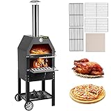 VEVOR Outdoor Küchenofen, 30cm Pizzagröße 2Schichten Holzkohle Garten Herd Pizzaofen 458x464x1418mm Küchenofen Zeltofen, 500 ℃ Gartenküche Pizzaofen Grill Pizzaofen mit Pizzastein Holzbackofen