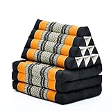 Leewadee - Bequeme Japanische Bodenmatratze - Thai Bodenliege mit Dreieckskissen - Futon Klappmatte - Thai Massagematte, 170 x 53 cm, Schwarz Orange