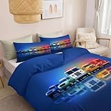 Generisch Bettwäsche Set Polizeiauto Feuerwehrauto Krankenwagen 3-teilig 180 x 200 cm, Weiche Angenehme Bettbezug Hypoallergen Bügelfrei Cartoon Wende Bettwäsche mit Reißverschluss