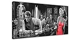Kunstdruck auf Leinwand, Motiv Monroe Elvis James Dean und Humphrey, Panorama-Bild, Schwarz/Weiß, Schwarz , 06- 40' X 20' (101cm X 50cm)