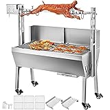 VEVOR BBQ Spießgrill Tisch Spießbratengrill mit Grillmotor für Hähnchen Lamm, Rind oder Rollbraten, mit höhenverstellbarer Spieß für bis zu 60 kg Grillgut, Grillfläche Holzkohlegrill: ca. 88 x 44 cm