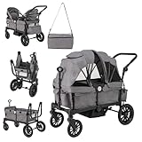 LIFEZEAL 2-Sitzer-Kinderwagen für Kinder ab 6 Monaten, Geschwisterwagen Zwillingskinderwagen mit Becherhalter & Verdeck, Kombikinderwagen mit Wickeltasche für Reisen, 104 x 46 x 107 cm (Grau)