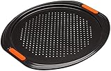 Le Creuset Antihaft Pizza-Backblech, Ø 33 cm, Belüftungslöcher, Sauerteigbeständig, Aus Karbonstahl gefertigt, Anthrazit/Orange, 94102713000000