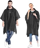 Ahsado Regenponcho, 3-in-1 Multifunktionales Regencape zum Camping Wandern für Erwachsene, Männer/Frauen (schwarz 2pack)