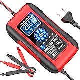 YDBAO intelligentes und automatisches Batterieladegerät 12V 24V 10A Autobatterie Ladegerät LiFePO4 LCD Touchscreen Mit Temperaturkompensation und Reparaturmodus geeignet für Auto Motorrad Batterien