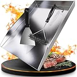 valuents® Grillplatte - Plancha Grill Platte aus dickem & rostfreiem Edelstahl – 40 x 30 cm – für BBQ Gasgrill & Kohlegrill geeignet +PLUS: Bürste & Grillspachtel
