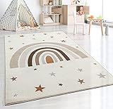 the carpet Beat Kids Moderner Weicher Kinderteppich, Weicher Flor, Pflegeleicht, Farbecht, Regenbogen Muster, Creme, 60 x 100 cm