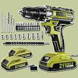 Akku-Bohrschrauber Set, PowerDrill Driver und Schraubendreher Set mit 2 Batterien, 10 mm Schnellspannbohrfutter, 42 Nm Max, 25+1 Elektrobohrer, 2 Geschwindigkeiten Power Combi AkkuBohrer-Set mit 27