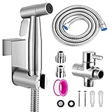 Bidet Handbrause Set, Premium Edelstahl Gebürstet Bidet Handbrause, Bidet Sprayer für Dusche Badezimmer Hygiene Toilettenpapier Windelreinigung, mit G1/2' Ventil und eine G3/8'