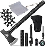 Survival Axt, Multifunktionales Axt-Set, Große Camping Axt mit Hammer Rohr Kompass Scheide, 18 in 1 Schneeschlüssel und Sporthandtuch， Multifunktionale Survival-Ausrüstung für Wandern, Jagd, Camping