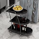 QUINMO Moderner Weinwagen Aus Metall, Rollwagen, Gläserhalter, 3 Verspiegelte Glasablagen, Barwagen, Weinwagen, Für Küche, Esszimmer, Bar, Rahmen Für Eisenwaren, 70×36×82cm Black