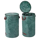 Gartensack Set mit Deckel 2pcs 120L Gartenabfallsack Gartensäcke für Grünabfall Zusammenklappbarer mit Griffen Wiederverwendbar Laubsack Selbstaufstellend aus robustem Polypropylen-Gewebe