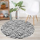 Hearda Teppich Rund, Reppich Schlafzimmer, Flanell Innenbereich Runder Teppich, Waschbarer rutschfest Teppich, Modern Flur Teppich, fürs Wohnzimmer (80cm,Zebra-Druck)