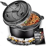 grillas Dutch Oven Set inkl. Rezeptideen | bereits eingebrannt - preseasoned | Feuertopf Gusseisen I Bräter mit Deckelheber und Henkel (Topf mit Füße, 4,2 Liter / 4,5 QT)