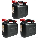 BAUPROFI 3er Set: 3X Benzinkanister 10 Liter schwarz KKS 10 PE Reservekanister