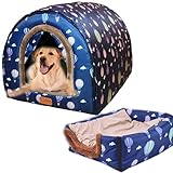 Hundebett-Haus, 2-in-1, mittelgroß, mit abnehmbarem Kissen, wetterfestes Zelt, um Tierangst zu lindern und im Winter warm zu bleiben
