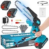 Mini Kettensäge mit Akku, 6 Zoll Akku Stsäge mit 2 Akkus und 2 Ketten, Mit Sicherheitsverriegelung und 1000W Bürstenloser Motor, Handkettensäge Akku für Gartenscheren Astschere Holzschneiden