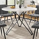 Moderner Runder Esstisch Küchentisch mit Weiß MDF Runde Marmormuster Tischplatte und Dreieckige Halterung Füße, Esszimmertisch Bartisch für Küche, Esszimmer und Wohnzimmer, Ø: 100 x H: 76cm
