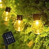 Solar Lichterkette Außen, 3.5M 10er LED Aussen Solar Glühbirnen Lichterkette, 8 Modi Wasserdicht IP65 Solarbetriebene Lichterkette, Warmweiß Garten Lichterkette Beleuchtung für Party Garten Hof Balkon