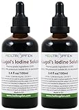 2X 100 ml Lugolsche Lösung 5% Jodlösung | Inhaltsstoffe in pharmazeutischer Qualität | 15% Lugols Liquid Formulierung | 5 Prozent elementares Jod und 10% Kaliumjodid | Braunglas Pipette | Heiltropfen®