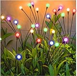 Glovios Firefly Solar-gartenlichter Außen 10 LED,4 Stück Solarlampen für Außen Garten,Swinging Garten Lichter Wasserdicht,Glühwürmchen Solarleuchten für Pathway Yard Patio Dekoratives (RGB)