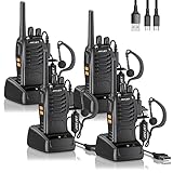 JUCJET 88E Walkie Talkie, Lizenzfrei PMR446 16 Kanäle Funkgeräte, 2 W Funkempfang 16 Kanäle 3-5KM Reichweite Sprechfunkgerä. 2-in-1 Type-C Charging Cable mit USB-Ladestation und Headset (4 Stück)