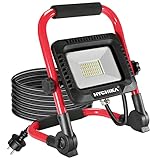 LED Baustrahler 30W Strahler, HYCHIKA Tragbare Arbeitsleuchte 3000LM 6500K kaltweiß, IP65 Wasserdichte Outdoor Flutlicht für Garage, Baustelle, Notfall Leuchtung, Ersetzt 100W*2 [Energieklasse F]