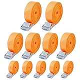 10 Stück Spanngurt,Zurrgurt,25 mm x 4 m, Spanngurte mit klemmschloss，Für Fahrräder, Trolleys, Gepäck, nach DIN EN 12195-2 (orange Farbe-4M)