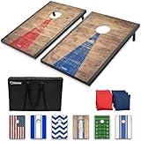 GoSports Unisex-Kinder Klassisches Cornhole Set mit rustikalem Holz-Finish | inkl. 8 Taschen, Tragetasche und Regeln, Stahl, 3'x2'