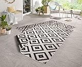 NORTHRUGS In- und Outdoor Teppich Malta 200x290cm - Wendeteppich Wetterfest Modernes Geometrisches Muster für Balkon Terrasse Garten Wintergarten Küche Wohnzimmerteppich Wasserfest in Schwarz Creme