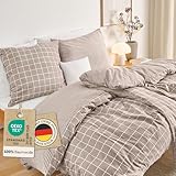 Blumtal Biber Bettwäsche 135x200 + 80x80 cm Baumwolle 2teilig - Flanell Bettwäsche 135x200 Oeko-TEX zert. & ultraweich - 60 °C waschbare Flanell Winterbettwäsche mit edlem Wendedesign - Taupe