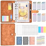 Budget Planner Deutsch - A6 PU Leder Binder Geld Organizer Sparen - Finanzplaner Cash Stuffing Haushaltsbuch mit Geldfacher - Budgetplaner Sparbuch mit Folien für Sinking Funds, Braun