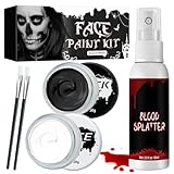 Halloween Kunstblut, Halloween Schminke Schwarz Weiß, Theaterschminke Halloween, Realistisch, Abwaschbar und Sicher, Halloween Make Up für Zombies, Vampire, Karneval, Cosplay Dress Up