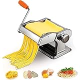 Nudelmaschine - 2 in 1 Walze mit Nudelschneider - 150 Roller Pasta Maker - 6 Einstellbare Dickeneinstellungen - Inklusive Cutter, Handkurbel und Anleitung Silber