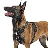 OneTigris Hundegeschirr, Diesel Einstellbar Taktisches Geschirr Weich Gepolstert Brustgeschirr für mittelgroße und große Hunde mit Reflektierend, 1 Griff, 3 D-Ringe (Schwarz, L)