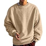 JISUXIAB Sweatshirt mit lockerer Passform für Herren und Herren, flauschiger Pullover, Rundhalsausschnitt, langärmelig, Sport, einfarbig, Herbst-Outwear, Sweat-Set, A3-Khaki, M