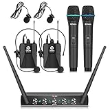 D Debra Audio AU400 Pro UHF 4-Kanal-Funkmikrofonsystem mit schnurlosem Lavalier Headset Mikrofon, Metallempfänger, ideal für Karaoke-Kirchenpartys (with 2 Handheld & 2 Bodypack (B))