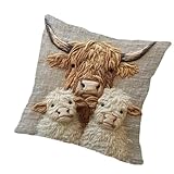 Ueiwffzo 2er Set Kissenbezüge, Niedliche Weiche Tiere Alpaka/Kuh 3D Muster Dekorative Wurfkissenbezüg, Kissenbezüge für Sofa Wohnzimmer Schlafzimmer 45x45cm (Kuh)