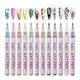 12 Farben 3D Nagelkunststift Set, 12 Stück Nagelspitze Nail Art Pen, Graffiti-Punktierungsstift Blume Stift Zeichnen Malen Liner für DIY Nagelkunst, Schönheit, Maniküre Werkzeuge