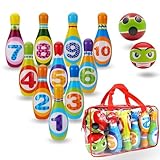 MandA KEGELSPIEL für Kinder | Bowling Set mit Tragetasche | Kinderspielzeug | Tolles Geschenk für Kinder von 2 bis 5 Jahren | mit 10 bunten Bowlingkegeln (14,5 cm) & 2 weichen Schaumstoffbällen.