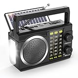 PRUNUS J-135 AM/FM/SW Solar Radio mit 1800mAh Akku oder AA batteriebetrieb, Nostalgie Radio mit Bluetooth 6.0/USB/TF-Karte Spielen. Kofferradio Transistorradio für Camping, Notfälle und Outdoor.