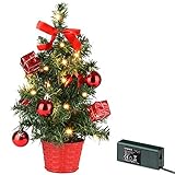 CASARIA® Weihnachtsbaum künstlich klein mit Beleuchtung LED Geschmückt Naturgetreu Weihnachtsdeko Weihnachten Mini Tannenbaum Christbaum PVC Grün 36cm