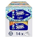 Tempo Light Box Taschentücher - Megapack - 14 Boxen, 70 Tücher pro Box - weiche Papiertaschentücher, waschmaschinenfest