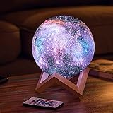 Mondlampe 15 CM 3D Mondlicht 16 Farben mit Holzständer Remote/Touch Control USB Aufladung Nachtlicht, Geschenke für Frauen Mädchen Jungen, Zimmer Dekor Geschenk