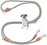 Leisegrün Hundeleine kleine Hunde leicht | Führleine 3m verstellbar mit 2 Karabiner | 3 Meter lang x 0,8 cm | Nur 200 g | Modell Devon | Grün