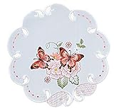 Raebel OHG Tischdecke 30 cm Rund Sekt Schmetterlinge Rot Bunt Gestickt Deckchen Frühling Sommer (30 cm)