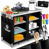 KESSER® Campingküche | Ink. Tragetasche | Campingschrank | mit Aluminiumgestell | Reiseküche | Küchenbox | Zeltschrank | Outdoor Camping Küche | inkl. Becherset | Modelle wählbar Schwarz